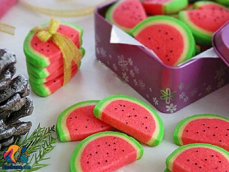 آموزش طرز تهیه شیرینی هندوانه ای خوش رنگ و راحت