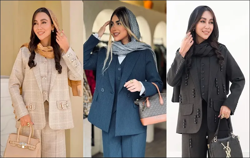 انواع مدل مانتو جدید - ست مدل مانتو کتی و شلوار و جلیقه