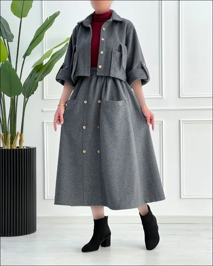 انتخاب بهترین مدل لباس مجلسی بارداری - کت و دامن در دوران بارداری