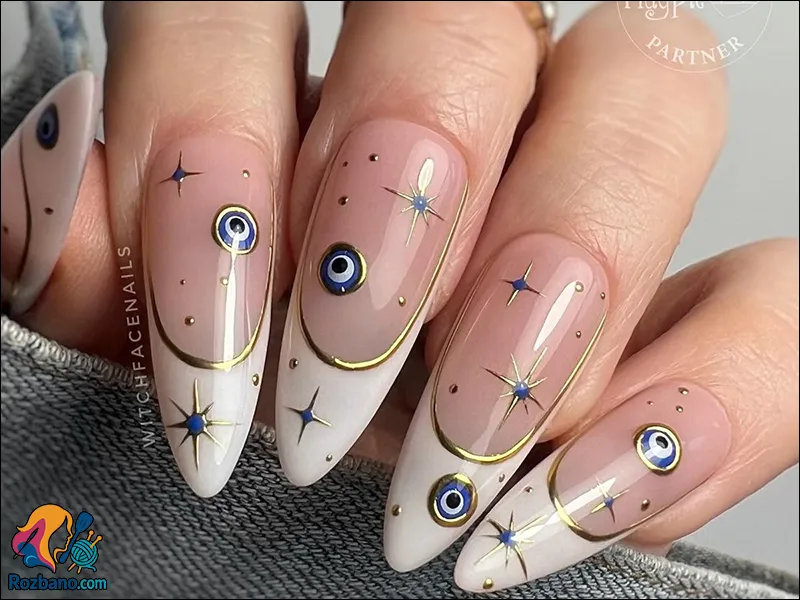 عکس طراحی ناخن صور فلکی با ستاره و ماه