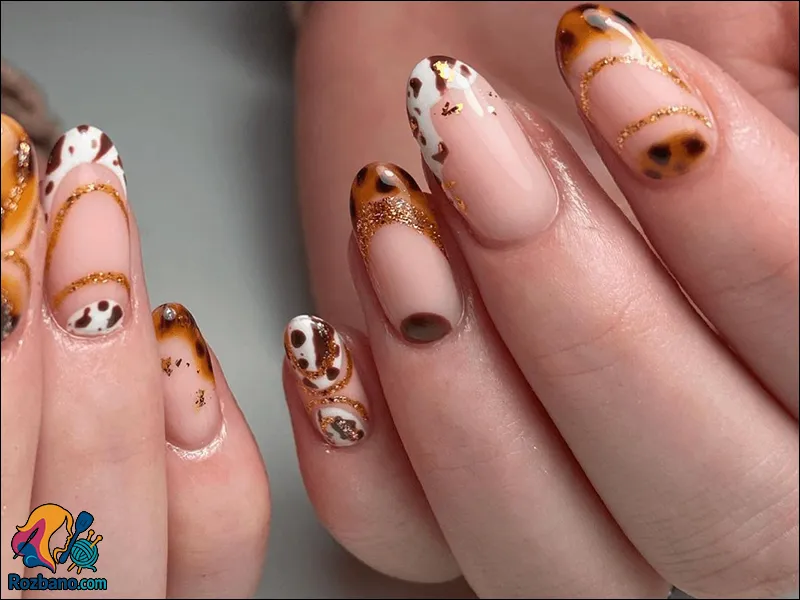 طراحی مدل ناخن جدید و شیک - ترکیب طرح لاک پشتی و گاوی