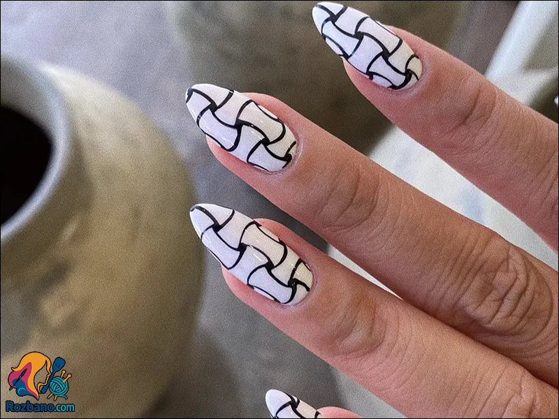 ناخن با طرح پارچه ای سیاه و سفید