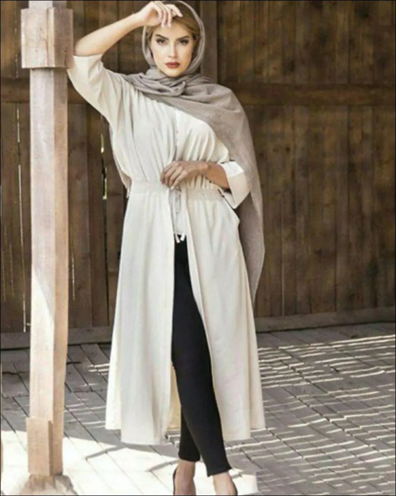 عکس مدل مانتو ترک جدید جلوباز بلند