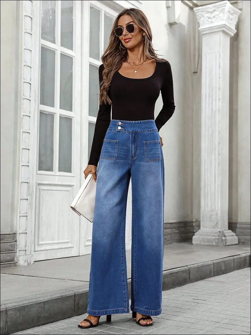 معرفی انواع مدل شلوار لی زنانه - شلوار جین وايد لگ (Wide Leg Jeans)