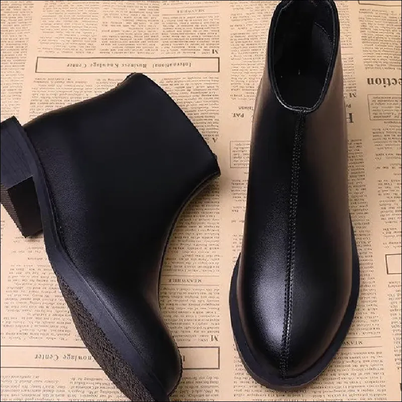 مدل نیم بوت زنانه جدید - نیم بوت زنانه چرم مشکی ساده