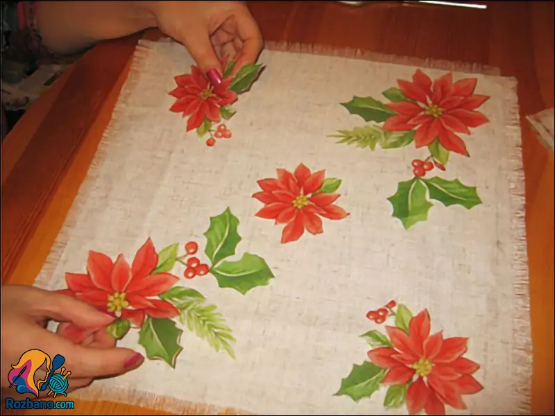 مراحل اولیه آماده سازی پارچه برای دکوپاژ روی گونی