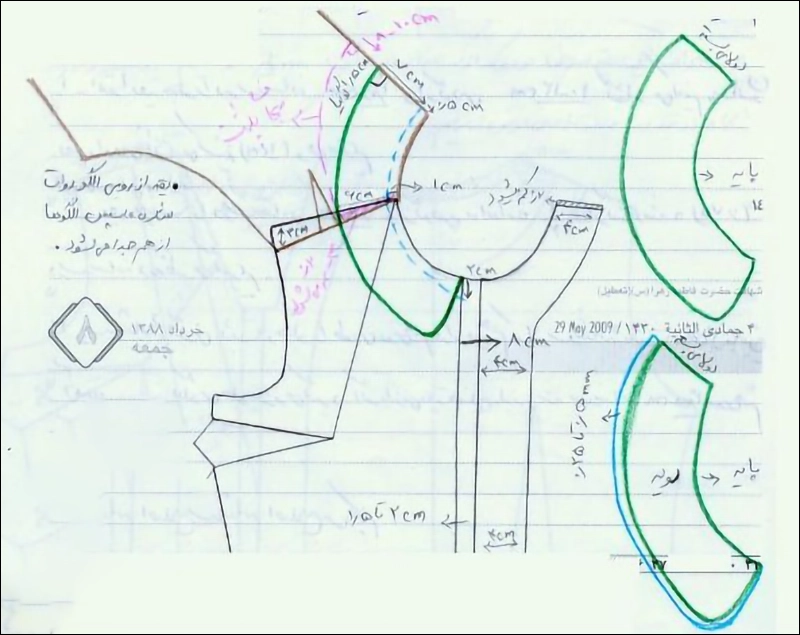 مراحل رسم الگو و دوخت یقه ب ب روی کاغذ الگو