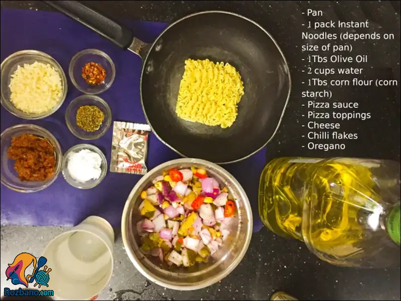 مواد لازم برای تهیه پیتزای نودل فوری