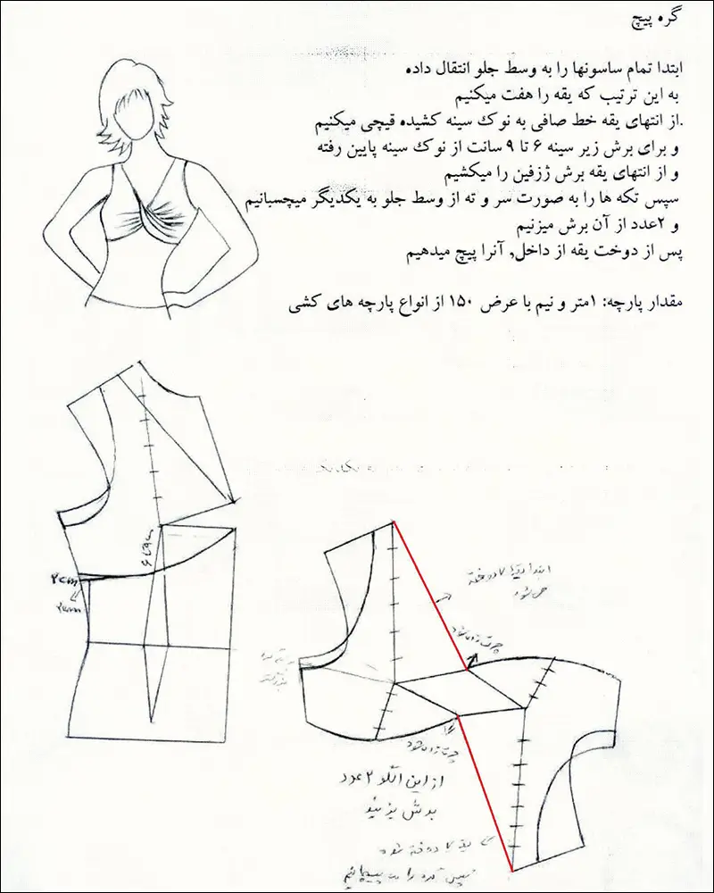 دوخت یقه گره ای پیچ به همراه الگو مرحله به مرحله