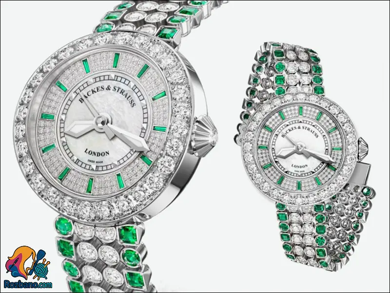 مدل ساعت مچی خاص - ساعت مچی «هارودز پرینسس» با الماس و زمرد از بکس اند اشتراوس (Backes & Strauss)