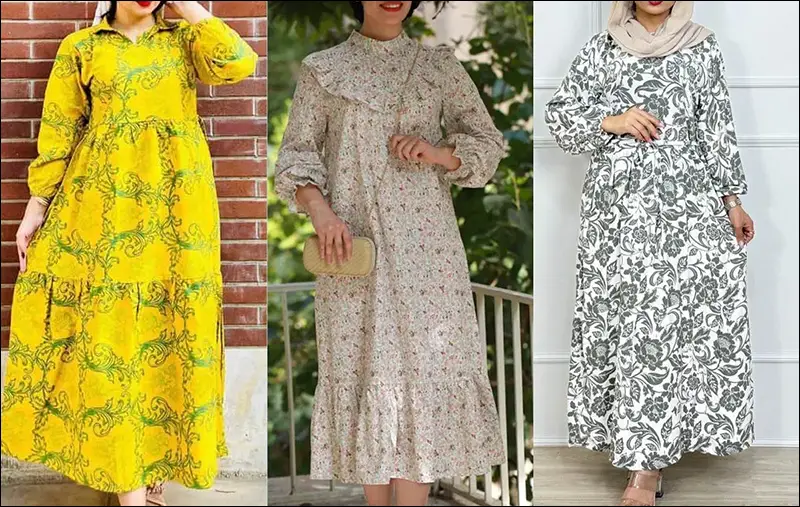 مدل پیراهن نخی تابستانی - مدل پیراهن نخی گلدار بلند تابستانی