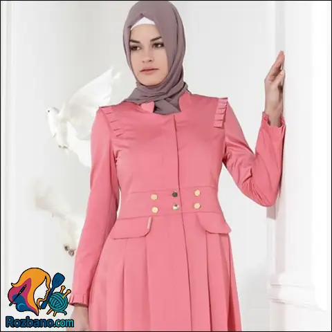 مدل جديد دوخت مانتو يقه ايستاده با دامن پيله دار شیک