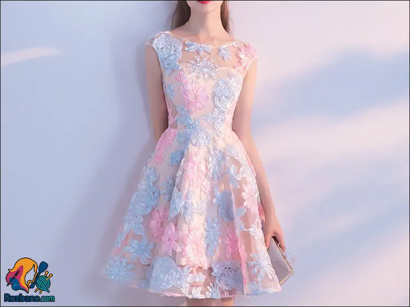 مدل لباس مجلسي کوتاه دخترانه ترند - مدل لباس گلدار کوتاه