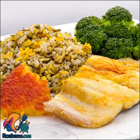 سبزی پلو ماهی هندی با ماهی سالمون و سبزی تازه