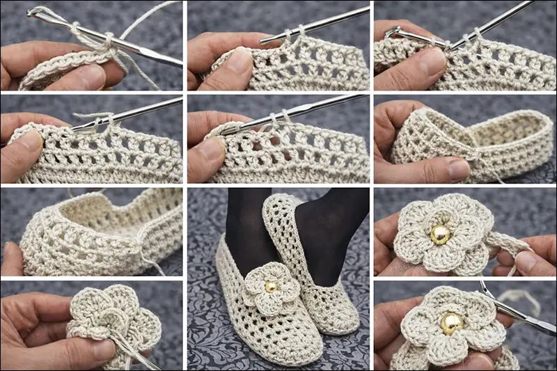 بافت پاپوش زنانه چهارفصل با قلاب مرحله به مرحله