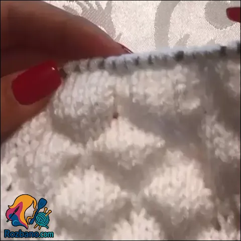بافتنی زیبا با مدل بافت لوزی پفکی برای لباس زمستانی