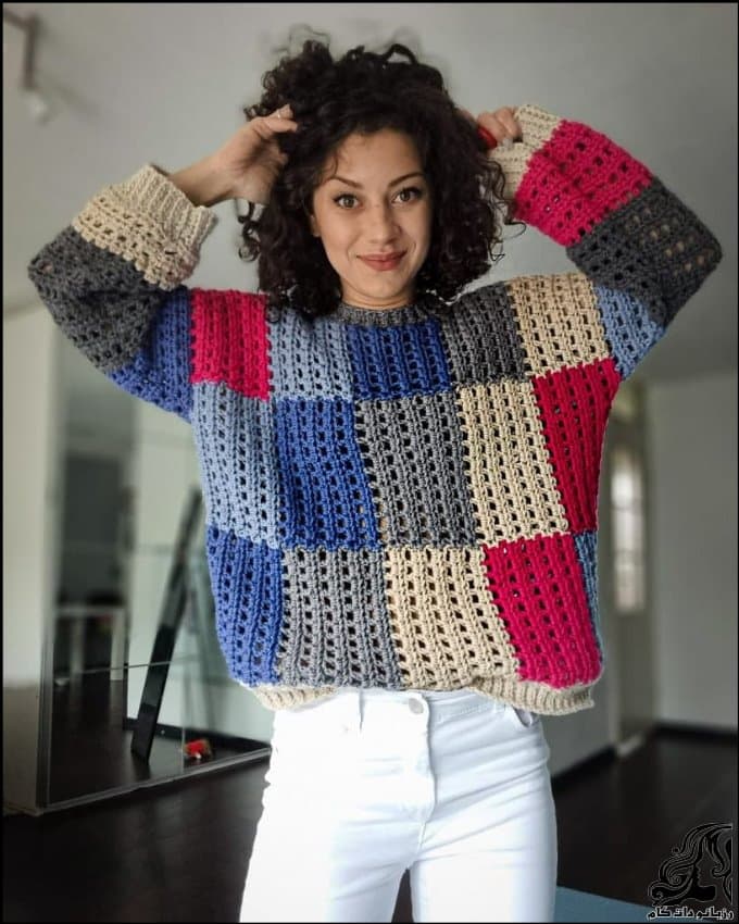 بافتنی و آموزش بافت پلیور زنانه زیبا به همراه فیلم و نقشه
