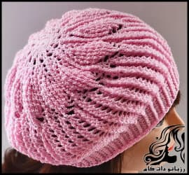 بافتنی و آموزش بافت کلاه برت یا کلاه فرانسوی (مدل برگ برجسته) - Burt20or20French20hat20texture 32