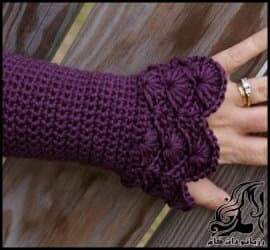 بافتنی و آموزش بافت ساق دست با طرح صدفی - Crochet20Fingerless20Glove20with20Shell20Pattern 02