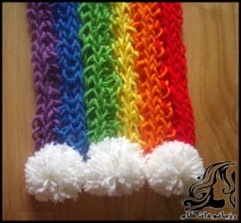 بافتنی و آموزش تصویری بافت شال رنگین کمان با دست به همراه فیلم - Finger20Knitted20Rainbow20Scarf 20