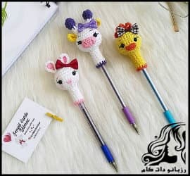 بافتنی و آموزش بافت سه مدل سر مدادی - Giraffe20pencil20head20knitted20tutorial 01