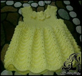 بافتنی و آموزش بافت لباس دخترانه مدل پر طاووسی - Girls20dress 01