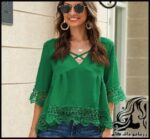 خیاطی و آموزش رسم الگو خیاطی بلوز جلو توری زنانه - Hollow20Lace20Panel20Criss20Cross20Front20Blouse 11