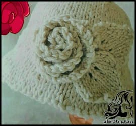 بافتنی و آموزش بافت کلاه دخترانه سفید کنار گلدار - Knitted20floral20girl20hat 01