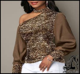 خیاطی و الگو لباس مجلسی تک شانه بلوند - Lantern20Sleeve20Cutout20Shoulder20Shining20Blouse 16