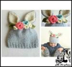 بافتنی و آموزش بافت کلاه خرگوش با گل تزئینی - Rabbit20hat20texture 04