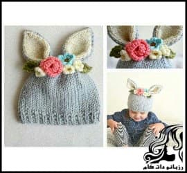 بافتنی و آموزش بافت کلاه خرگوش با گل تزئینی - Rabbit20hat20texture 04