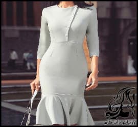 رسم الگو لباس مجلسی بدن نما دکمه دار زنانه - Solid20Button20Design20Pep20Hem20Bodycon20Dress 10