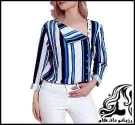 آموزش رسم الگو خیاطی پیراهن راه راه و آستین بلند زنانه - Striped20Womens20Tops20And20Blouses20Long20Sleeve 12