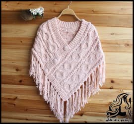 بافتنی و آموزش بافت شنل دومیل زنانه - Womens20double20knitted20cape 09