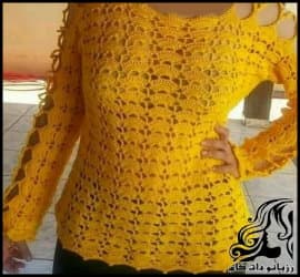 بافتنی و آموزش بافت لباس زنانه مدل صدفی درشت - Womens20dress20with20a20large20shell20model20knitted 01