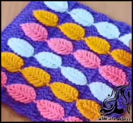 بافتنی و آموزش بافت برگ برجسته روی بافت ساده -
