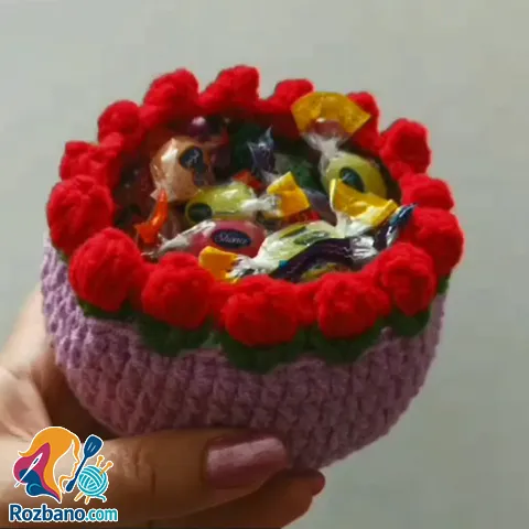 آموزش بافت ظرف جا شکلاتی با قلاب برای تزیین و فروش