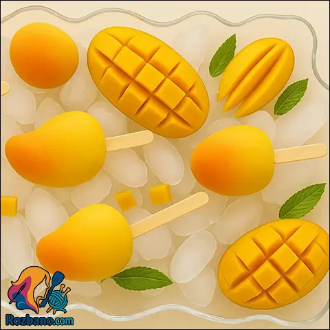 بستنی سه بعدی انبه با روکش شکلاتی رنگی