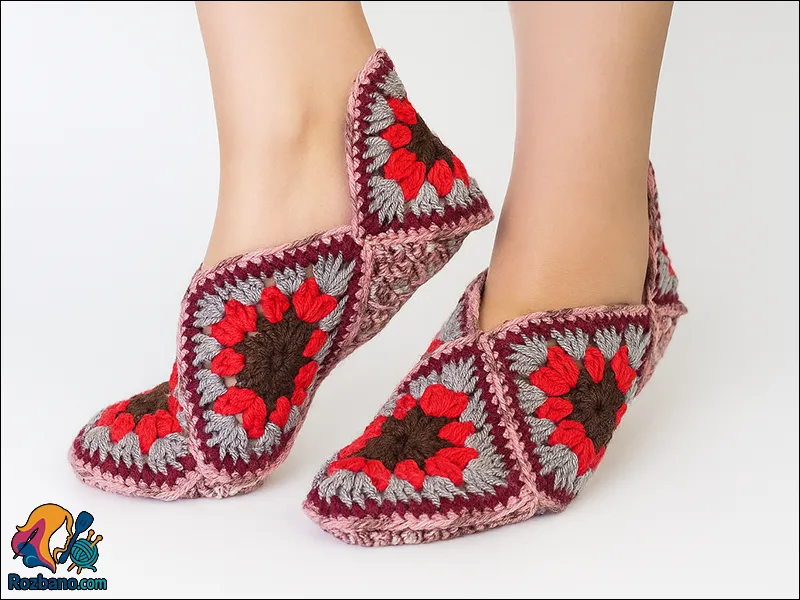 بافت پاپوش موتیفی زنانه شیک و جدید با قلاب