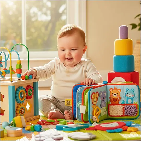 نوزاد در حال بازی با اسباب بازی