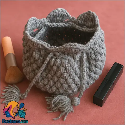 مراحل کامل بافت کیف آرایش خاص با کاموا و قلاب