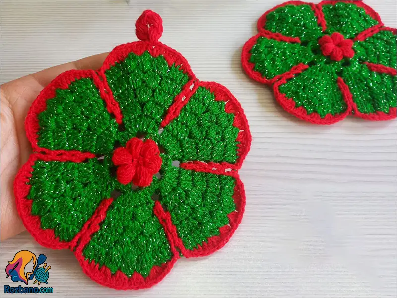 آموزش مرحله به مرحله بافت دستگیره طرح گل