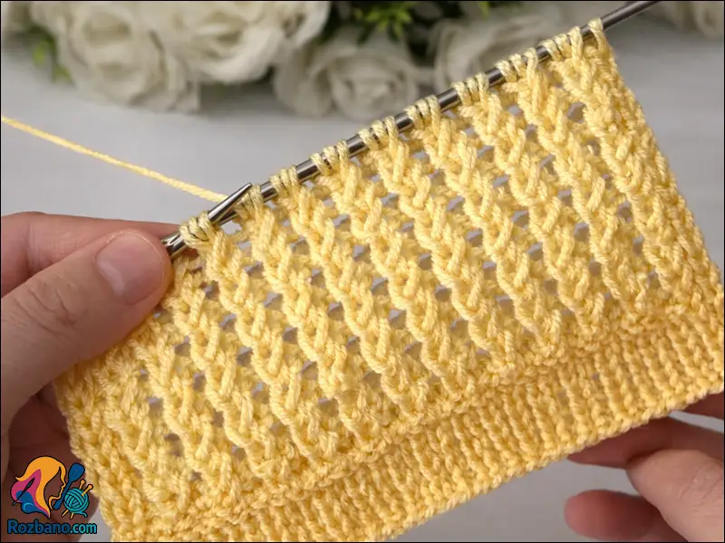 اجرای بافت طرح زیبا و شیک در آموزش بافتنی