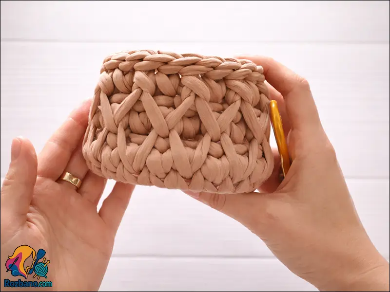 بافت لوزی در تریکوبافی برای سبد و کیف تریکو