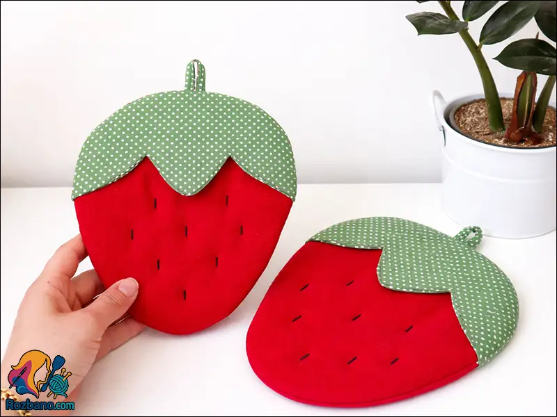 آموزش خیاطی و دوخت دستگیره آشپزخانه طرح توت فرنگی مرحله به مرحله