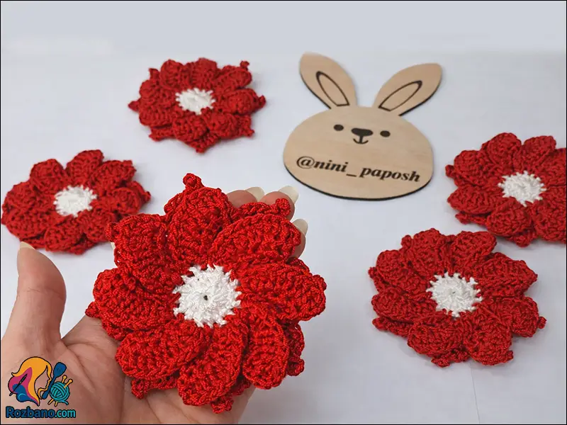 آموزش بافت گل زیبای قلاب بافی مرحله به مرحله