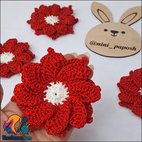 بافت گل زیبای قلاب بافی مدل برجسته و شیک