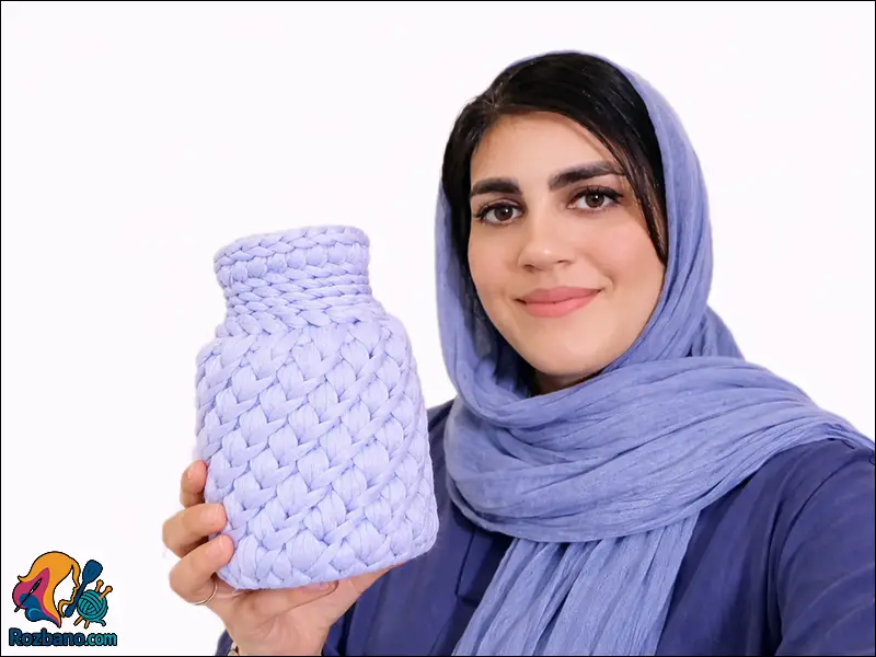 مراحل بافت گلدان تریکو با قلاب و نخ تریکو