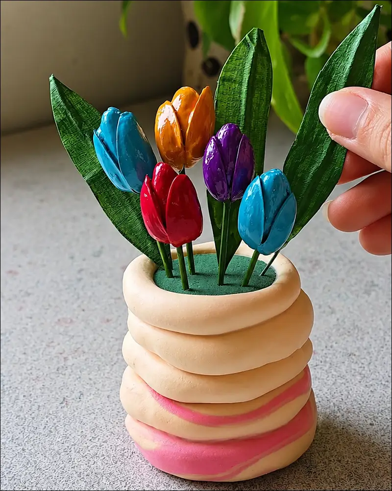 مدل نهایی گلدان دکوری با پوست پسته برای دکور منزل