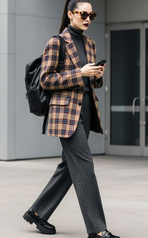 چطور برای استایل پاییز 1405 آماده شویم - Blazer Turtleneck Tailored Trousers Women Fall Outfit 2